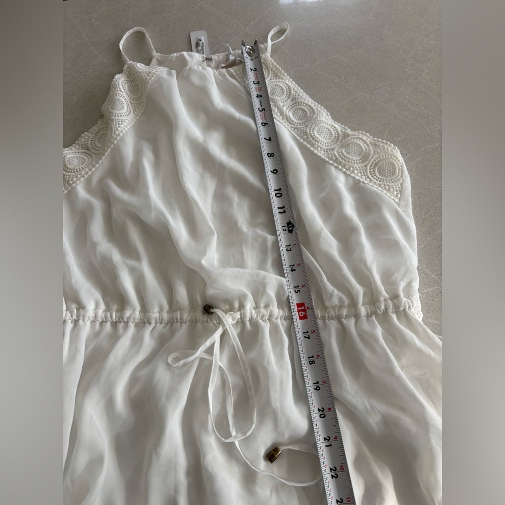 C Elegant White Sleeveless High Neck Open Shoulder Lightweight Dress Sz. XL Lace - Picture 9 of 16